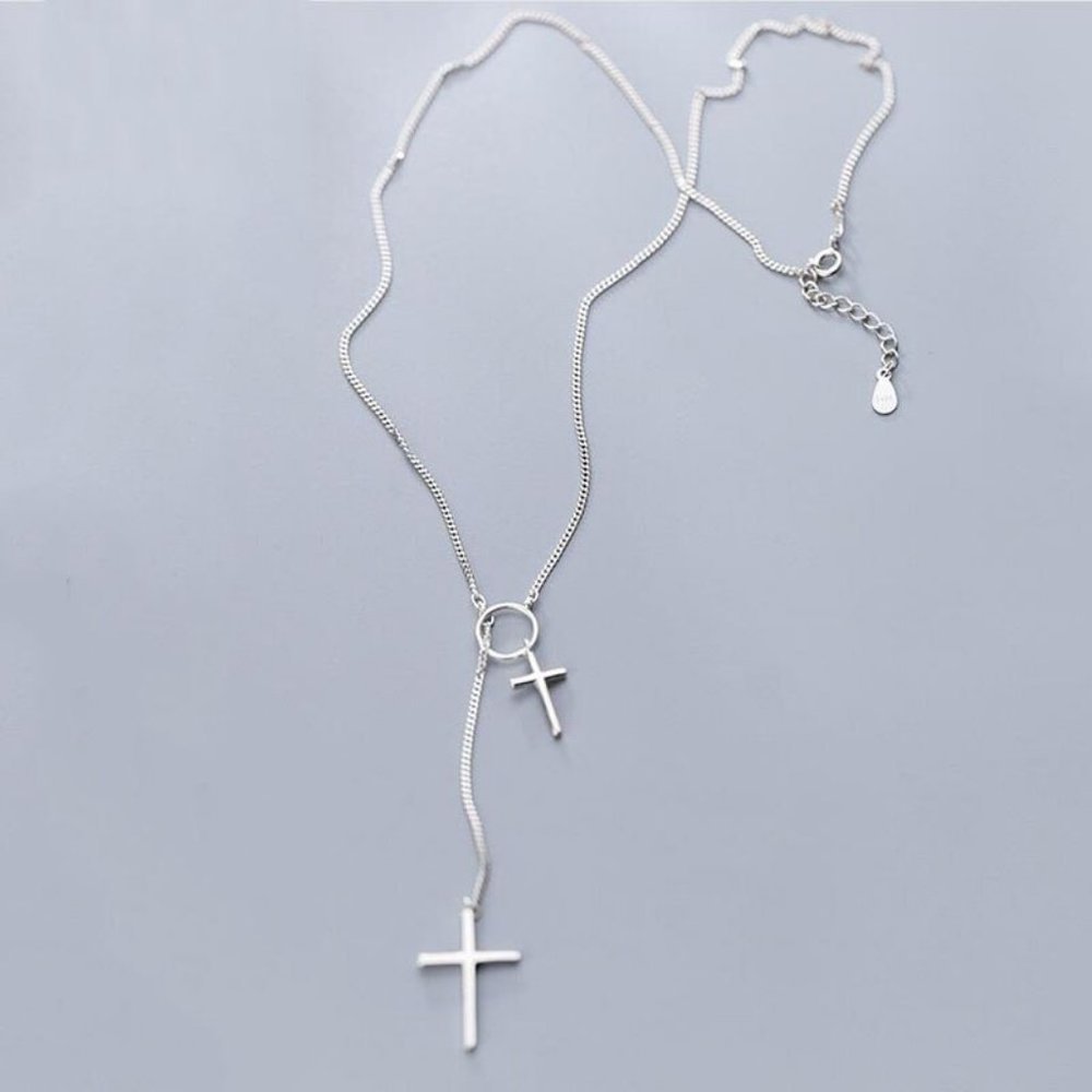 *NEW 925 Sterling Silver Cross Circle Necklace